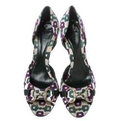 Pre Owned صندل غوتشي دورسي هورسبي ساتان ثلاثي اللون نمط مطبوع مقاس 36