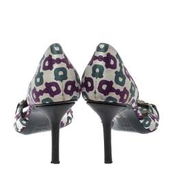 Pre Owned صندل غوتشي دورسي هورسبي ساتان ثلاثي اللون نمط مطبوع مقاس 36