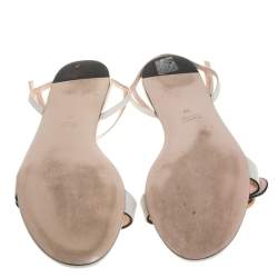 Pre Owned Gucci White Leather GG Marmont Flat Sandals Size 39
