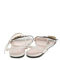 Pre Owned Gucci White Leather GG Marmont Flat Sandals Size 39