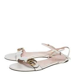 Pre Owned Gucci White Leather GG Marmont Flat Sandals Size 39