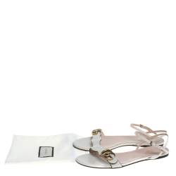 Pre Owned Gucci White Leather GG Marmont Flat Sandals Size 39