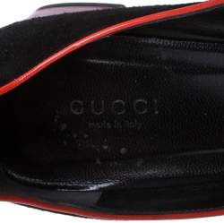 Gucci Black/Red Suede And Patent Leather Square-Toe Sandals Size 39
