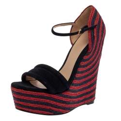 Pre Owned صندل غوتشى كعب روكى إسبادريل جوت وسويدى أحمر / أزرق مقاس 37