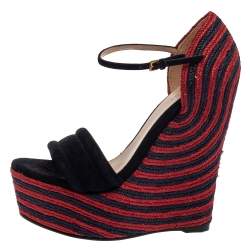 Pre Owned صندل غوتشى كعب روكى إسبادريل جوت وسويدى أحمر / أزرق مقاس 37