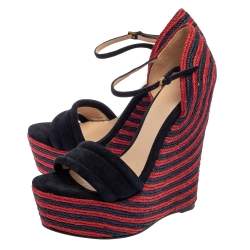 Pre Owned صندل غوتشى كعب روكى إسبادريل جوت وسويدى أحمر / أزرق مقاس 37