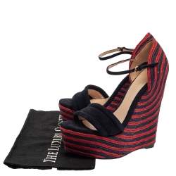 Pre Owned صندل غوتشى كعب روكى إسبادريل جوت وسويدى أحمر / أزرق مقاس 37