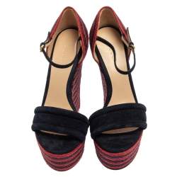 Pre Owned صندل غوتشى كعب روكى إسبادريل جوت وسويدى أحمر / أزرق مقاس 37