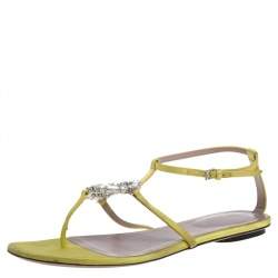Pre Owned صندل غوتشي ساتان أصفر جي جي مزخرف كريستال سير حرف تي مقاس 37