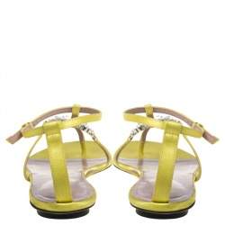 Pre Owned صندل غوتشي ساتان أصفر جي جي مزخرف كريستال سير حرف تي مقاس 37