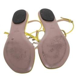 Pre Owned صندل غوتشي ساتان أصفر جي جي مزخرف كريستال سير حرف تي مقاس 37