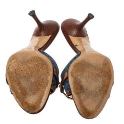 مملوكة مسبقًا Gucci Blue/Brown Denim And Leather Horsebit Slides Size 36.5