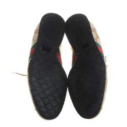 Pre Owned حذاء رياضي غوتشي برقبة منخفضة كانفاس جي جي وجلد ويب بعنق منخفض ذهبي / بيج مقاس 37.5