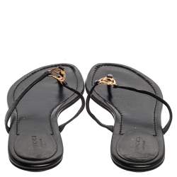 Pre Owned صندل غوتشى بإصبع جى جى متشابكين جلد أسود مقاس 38