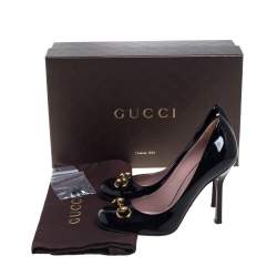 Pre Owned Gucci Black Patent Leather Horsebit Pumps Size 36