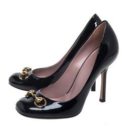 Pre Owned Gucci Black Patent Leather Horsebit Pumps Size 36