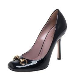 Pre Owned Gucci Black Patent Leather Horsebit Pumps Size 36