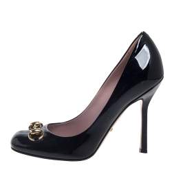 Pre Owned Gucci Black Patent Leather Horsebit Pumps Size 36