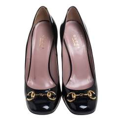 Pre Owned Gucci Black Patent Leather Horsebit Pumps Size 36