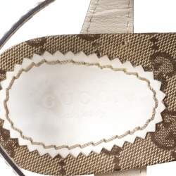 Pre Owned Gucci Cream Leather Crest Heart Ankle Strap Sandals Size 39.5