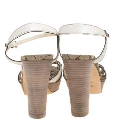 Pre Owned Gucci Cream Leather Crest Heart Ankle Strap Sandals Size 39.5