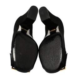 مملوكة مسبقًا حذاء كعب عالى غوتشى كعب عريض تفاصيل إبزيم سويدى أسود مقاس 38