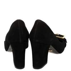 مملوكة مسبقًا حذاء كعب عالى غوتشى كعب عريض تفاصيل إبزيم سويدى أسود مقاس 38