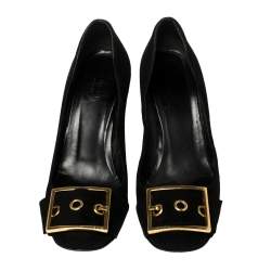 مملوكة مسبقًا حذاء كعب عالى غوتشى كعب عريض تفاصيل إبزيم سويدى أسود مقاس 38