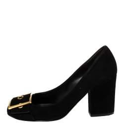 مملوكة مسبقًا حذاء كعب عالى غوتشى كعب عريض تفاصيل إبزيم سويدى أسود مقاس 38