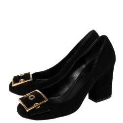 مملوكة مسبقًا حذاء كعب عالى غوتشى كعب عريض تفاصيل إبزيم سويدى أسود مقاس 38