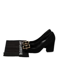 مملوكة مسبقًا حذاء كعب عالى غوتشى كعب عريض تفاصيل إبزيم سويدى أسود مقاس 38