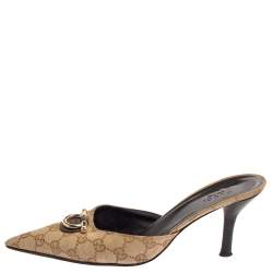 Pre Owned Gucci Beige GG Canvas Mules Size 38.5