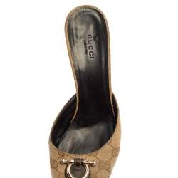 Pre Owned Gucci Beige GG Canvas Mules Size 38.5