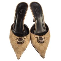 Pre Owned Gucci Beige GG Canvas Mules Size 38.5