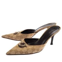 Pre Owned Gucci Beige GG Canvas Mules Size 38.5