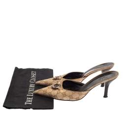 Pre Owned Gucci Beige GG Canvas Mules Size 38.5