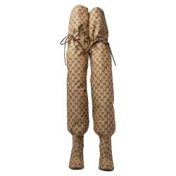 مملوكة مسبقًا Gucci Beige GG Canvas Lisa Thigh High Boots Size 36