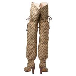 مملوكة مسبقًا Gucci Beige GG Canvas Lisa Thigh High Boots Size 36