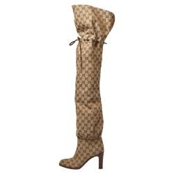 مملوكة مسبقًا Gucci Beige GG Canvas Lisa Thigh High Boots Size 36