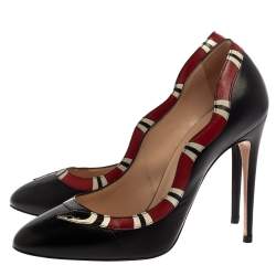 مملوكة م سبقًا حذاء كعب عالى غوتشى كعب مرتفع ثعبان يوكو جلد أسود مقاس 38