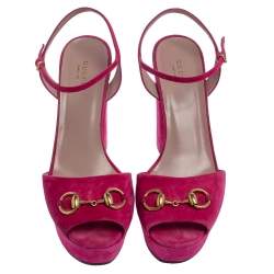 Pre Owned Gucci Pink Suede Claudie Horsebit Sandals Size 41