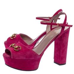 Pre Owned Gucci Pink Suede Claudie Horsebit Sandals Size 41