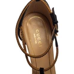 Gucci Black/Beige Suede Ophelie Chain Detail Ankle Strap Pumps Size 37.5