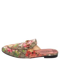Pre Owned Gucci Multicolor Floral Canvas Princetown Horsebit Flat Mules Size 39