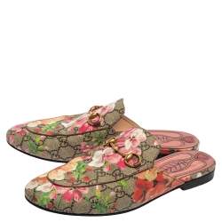 Pre Owned Gucci Multicolor Floral Canvas Princetown Horsebit Flat Mules Size 39