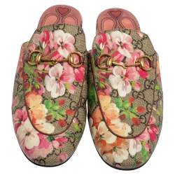 Pre Owned Gucci Multicolor Floral Canvas Princetown Horsebit Flat Mules Size 39