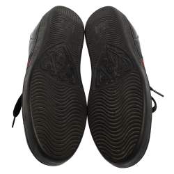 Pre Owned Gucci Black Leather And Python Embossed Leather Bee Ace Low Top Sneakers Size 38.5