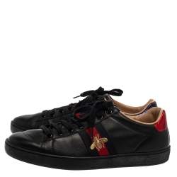 Pre Owned Gucci Black Leather And Python Embossed Leather Bee Ace Low Top Sneakers Size 38.5