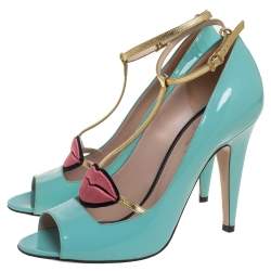 Gucci Blue Patent Leather Molina Sandals Size 40
