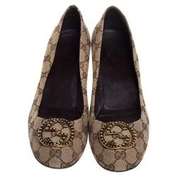 Pre Owned Gucci Beige GG Canvas Slip On Flats Size 41